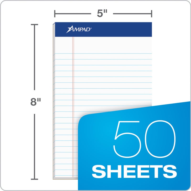Ampad 5 x 8 Legal Pads, 12 Pack, Narrow Ruled, White Paper, 50 Sheets Per Writing Pad, American Pad & Paper, Made in USA (20-364) - Image 2